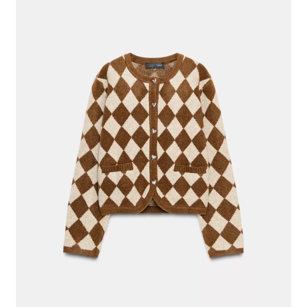 Zara Jacquard Argyle Cardigan